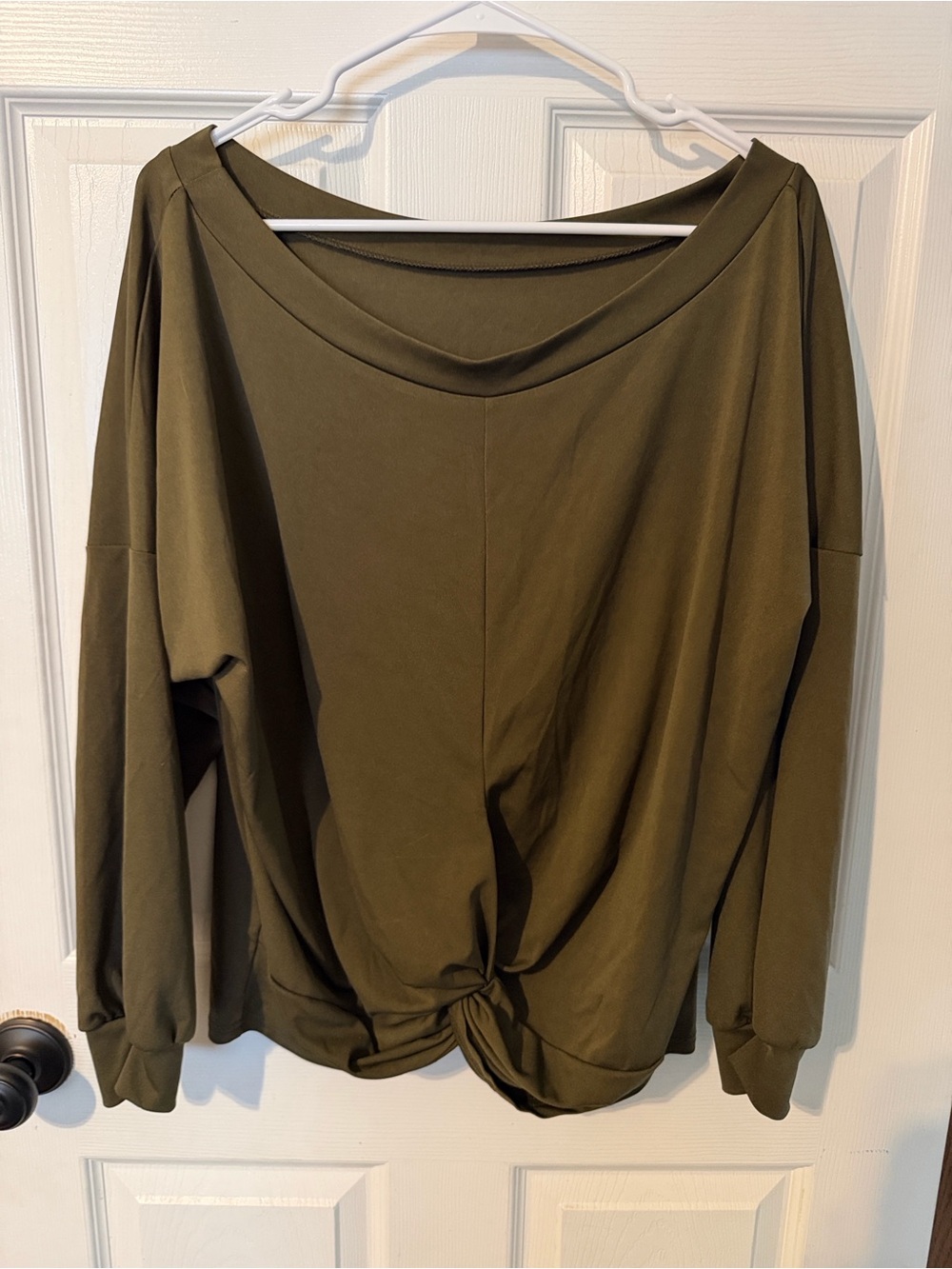 SHEIN Olive Green Knot-Front Long Sleeve Sweatshirt